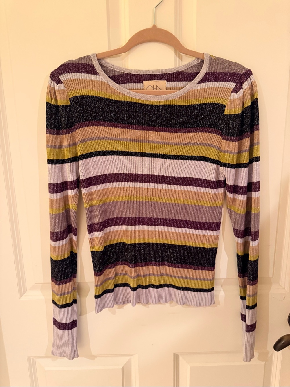 CHASER Striped Ribbed Long-Sleeve Top - Purple & Olive